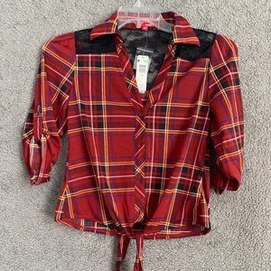 NWT Red Lace Button Down